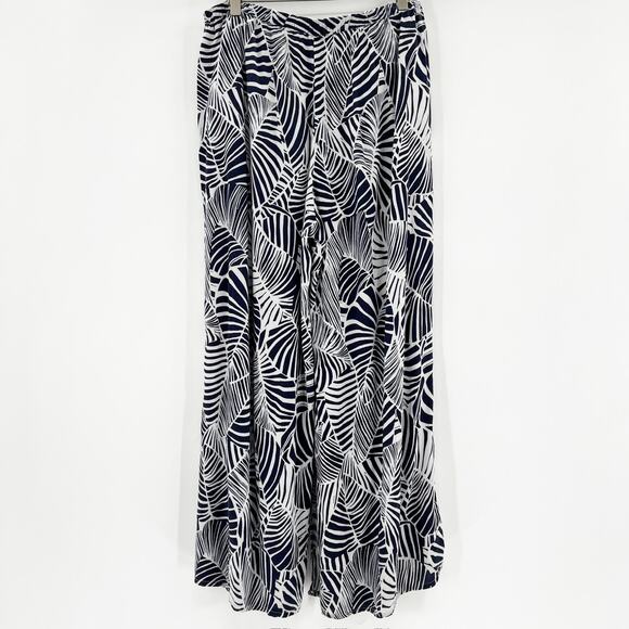 Abercrombie & Fitch Blue White Printed High Waisted Open-Leg Wide Leg Pants M - Picture 2 of 4